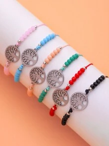 LORRILIA 12 piezas de pulseras brazaletes de pareja con cristales y trenzado con diseño de árbol de la vida de acero inoxidable, accesorio de joyería de regalo con suerte para mujer al por mayor