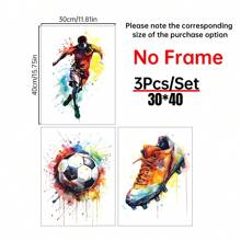 3pcs Bez Ramki Płótna Poster Abstrakcyjny Piłka nożna Sportowiec Sztuka ścienna Nowoczesny  Akwarela Piłka nożna Nadruk Idealny Prezent Dla Sypialnia Dekoracje Salon Dekoracje Rama