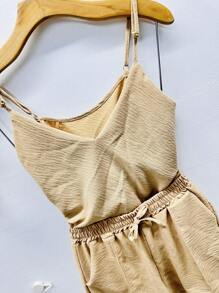 Women's Blouse Sleeve Shorts Set - Apricot - View 2