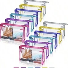 1 件/透明防水拉链化妆包，PVC 透明塑料化妆品收纳袋，旅行洗漱包收纳袋，铅笔盒，适用于浴室、旅行度假、露营、游泳、健身收纳袋、耳机、充电器、小物品、眼镜等功能性防水收纳礼物，适合男女 - 多色 - 查看 16