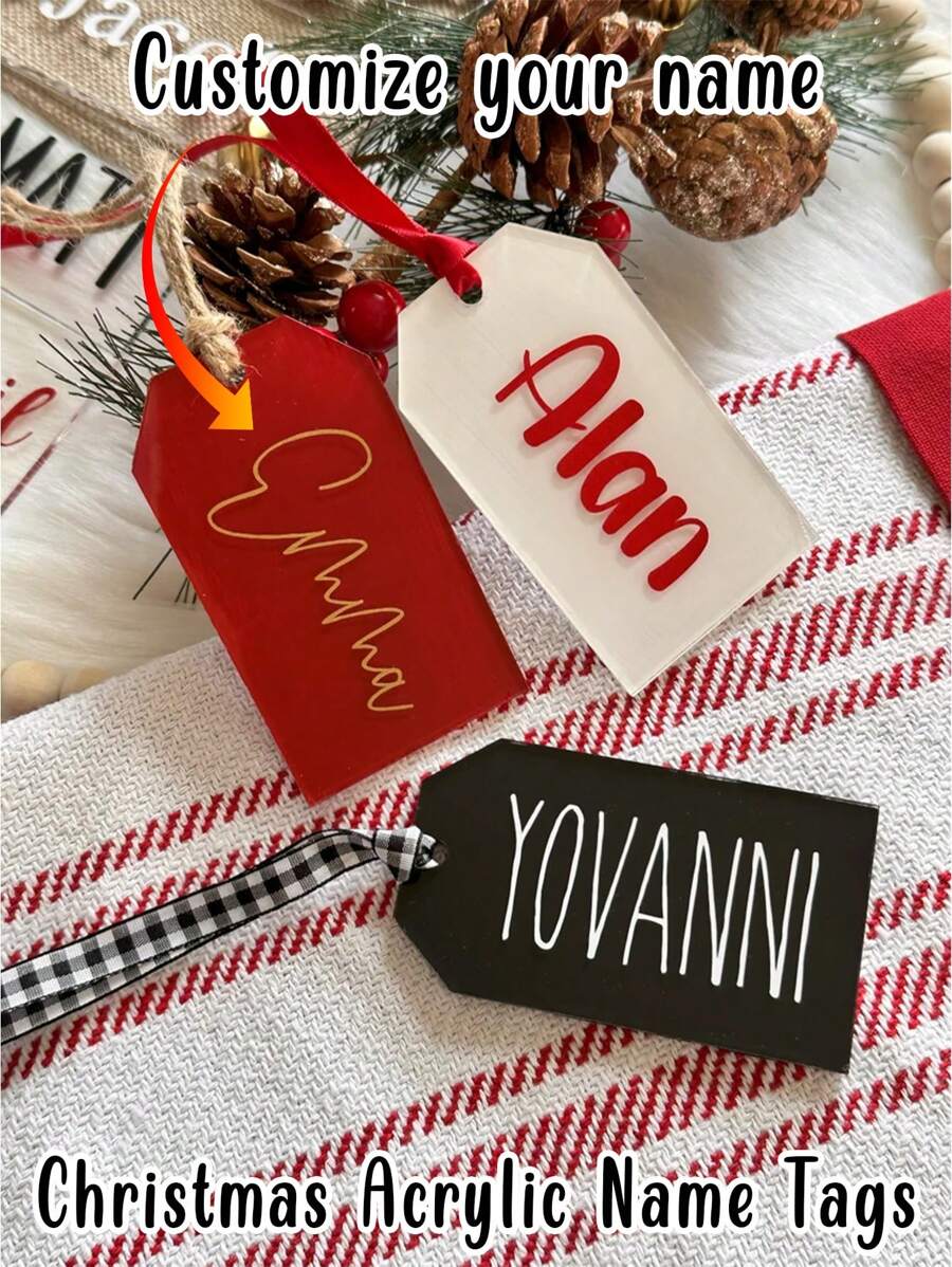 Personalized Acrylic Name Tags Customizable Holiday Gift Tags In Festive Colors Perfect For Tree Decor Stocking Tags And Gift Wrapping Accessories, Valentine's Day, Valentine's Day Decor Gifts Birthday Graduation - Multicolor - View 1