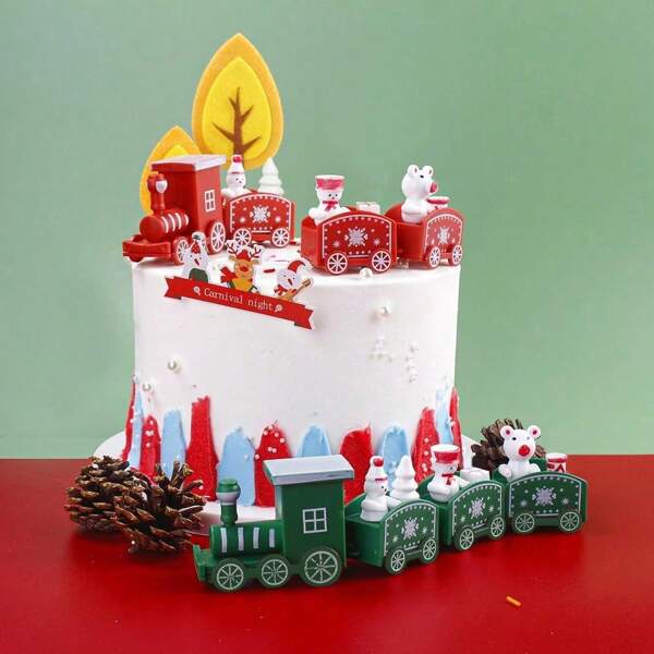 1 Peça Decoração de Bolo de Natal, Decoração de Toppers de Bolo em forma de Trem de Desenho Animado, Suprimentos de Decoração para Presente de Festa de Natal