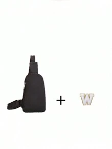 1 件尼龙拉链封口字母印花胸包，时尚休闲斜挎包适合日常使用 - 黑色 - 查看 35