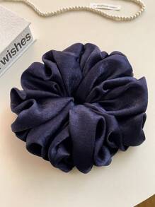 1个纯色大蝴蝶结发圈，缎面般柔软，复古时尚法式风格，多功能发饰，发绳，发圈，休闲马尾辫发饰 - 藏蓝色 - 查看 6