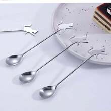 1/5/10 件银色猫形不锈钢咖啡/茶/甜点勺，适用于咖啡馆、餐厅、圣诞节返校 - 彩色 - 查看 6