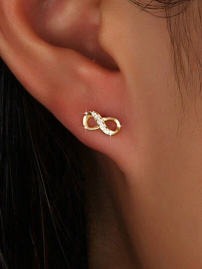 1 对 925 纯银简约独特迷你无限符号耳环，配方晶锆石 - 适合女性日常和派对佩戴，是送给姐妹和朋友的完美生日珠宝礼物