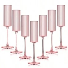 Ribbed Plastic Champagne Flutes, 5.5 Oz Unbreakable Goblet Glasses Reusable Champagne Toasting Cups Set Of 6 - Modern & Elegant For Wedding Party Anniversary Christmas Birthday, Valentine's Day Gift, For Outdoor, Camping, Gift For Father