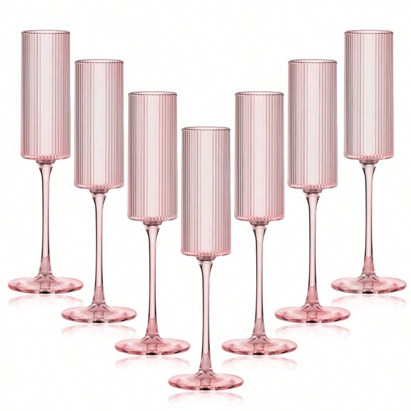 Ribbed Plastic Champagne Flutes, 5.5 Oz Unbreakable Goblet Glasses Reusable Champagne Toasting Cups Set Of 6 - Modern & Elegant For Wedding Party Anniversary Christmas Birthday, Valentine's Day Gift, For Outdoor, Camping, Gift For Father