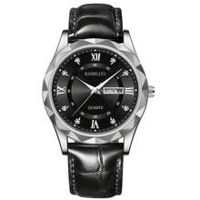 KASRLOU Fashionable Business Sports Waterproof Luminous Black Leather Belt Quartz Watch With Calendar For Men, High Quality Wrist Watch