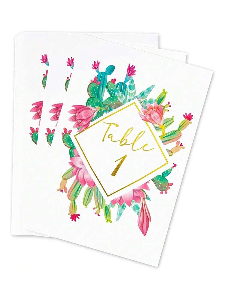 25pcs New Creative 3D Design Succulent & Cactus Gold Foil Text Paper Seating Number Place Cards, Wedding Ceremony, Party, Dinner, Anniversary, Bride's Shower, Adult Birthday Decor - Multicolor - View 7
