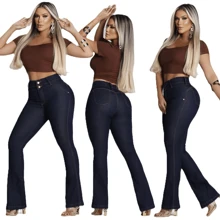 Women's Lipo Shaping Jeans, High Waist Skinny, With Button And Elastic, Butt Lift, Stretch, Flat Belly - 藏蓝色 - 查看 2