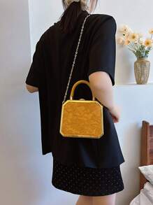 Mini Structured Box Handbag, Fashion Tote Bag - Yellow - View 3