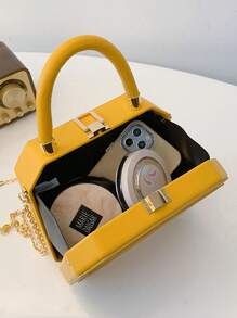 Mini Structured Box Handbag, Fashion Tote Bag - Yellow - View 7
