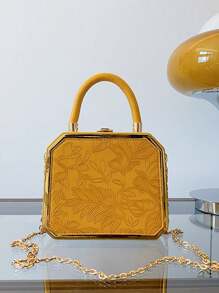 Mini Structured Box Handbag, Fashion Tote Bag - Yellow - View 5