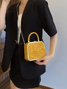 Mini Structured Box Handbag, Fashion Tote Bag - Yellow - View 2