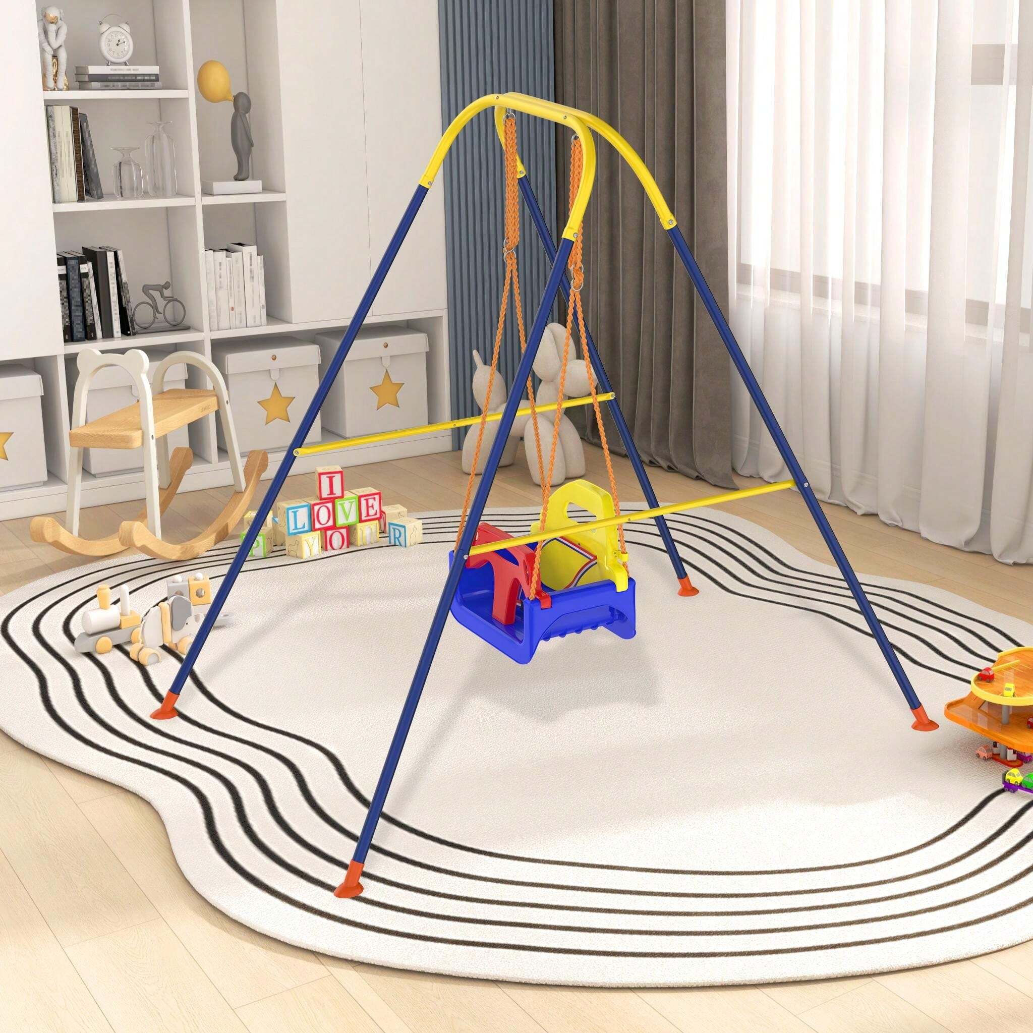 MINENICE Columpio 4 En 1 Para Bebé – Con Asiento Y Puente Infantil – Plegable Y Portátil Para Interior Y Exterior – Blanco