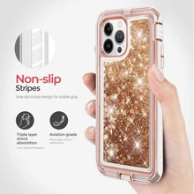 适用于 iPhone 16/15/14/13/12/11 系列，液体闪光外壳奢华浮动闪亮防震保护套适用于 iPhone 适用于圣诞节、生日、新年礼物、冬季、送给家人、朋友、生日、女朋友、男朋友的礼物 - 金色 - 查看 3