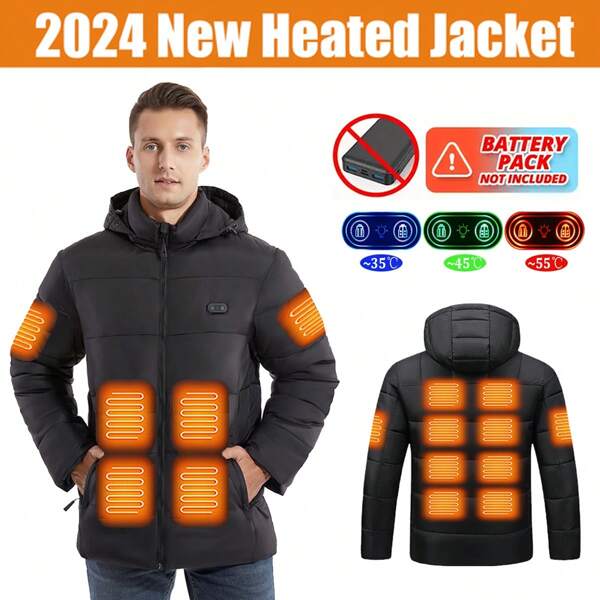 2024 Herren USB beheizte Weste, warme beheizte Outdoor-Weste mit 15 Kohlefaser-Heizkissen, 3 Heizstufen, Winter