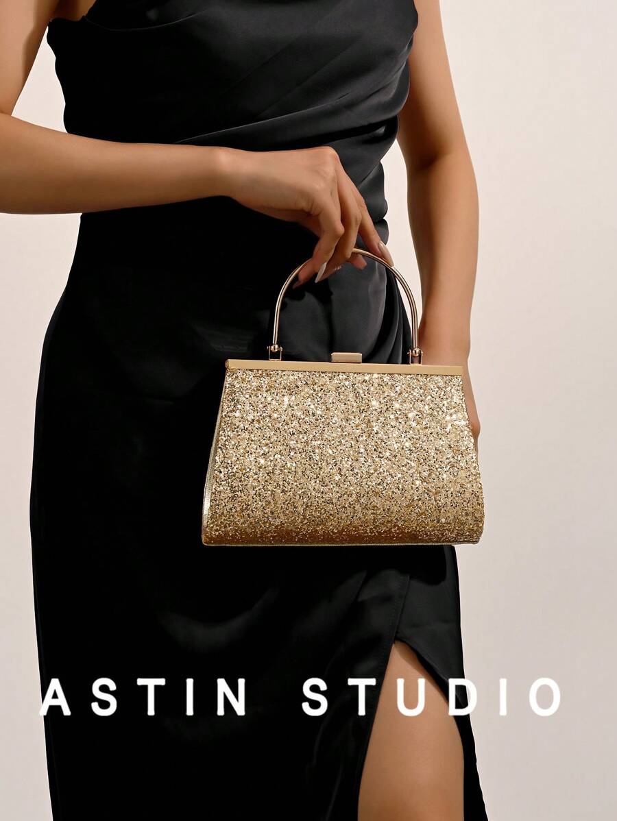 Túi xách dự tiệc lấp lánh sang trọng dành cho nữ, Túi cầm tay vuông màu vàng quyến rũ, Thích hợp cho đám cưới, những dịp trang trọng, tiệc Gala, tiệc Giáng sinh - Vàng - Xem 1