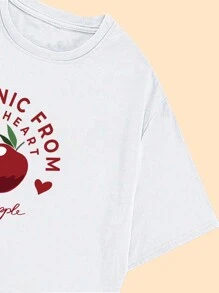 Women's Cotton T-Shirt Fruit Premium Comfort Printed Soft Breathable Elegant Summer - 奶油色 - 查看 2