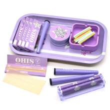 15pcs Rolling Tray With Smoking Accessories Set, Metal Rolling Tray, Silicone Ashtray, 5 Extra Large Ultra-Thin 110mm Cigarette Papers, Plastic Cigarette Roller, Other Smoking Accessories, Convenient To Use,  Holiday Gift For Friends, Mother's Day Gifts - Màu tím - Xem 2