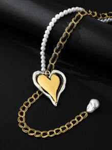 1pc Corrente de cintura da moda feminina, corrente de coração com contas de pérolas falsas, acessórios elegantes para combinar com suéteres e casacos para festa, dia dos namorados de outono/inverno, mãe, mãe, dia das mães, presente