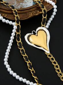 1pc Corrente de cintura da moda feminina, corrente de coração com contas de pérolas falsas, acessórios elegantes para combinar com suéteres e casacos para festa, dia dos namorados de outono/inverno, mãe, mãe, dia das mães, presente