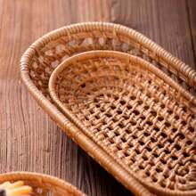 1pc Woven Rattan Mini Tray, Snack Plate, Fruit Basket, Bread Basket, Bowl For Home Decor, Kitchen, Christmas