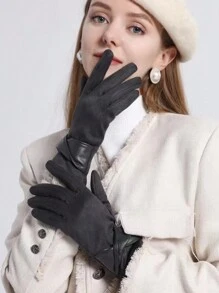 Luvas de inverno de lã quente em cor sólida casual, adequadas para andar a cavalo, dirigir, atividades ao ar livre, também ideais para noites de encontro, outono/inverno dia dos namorados