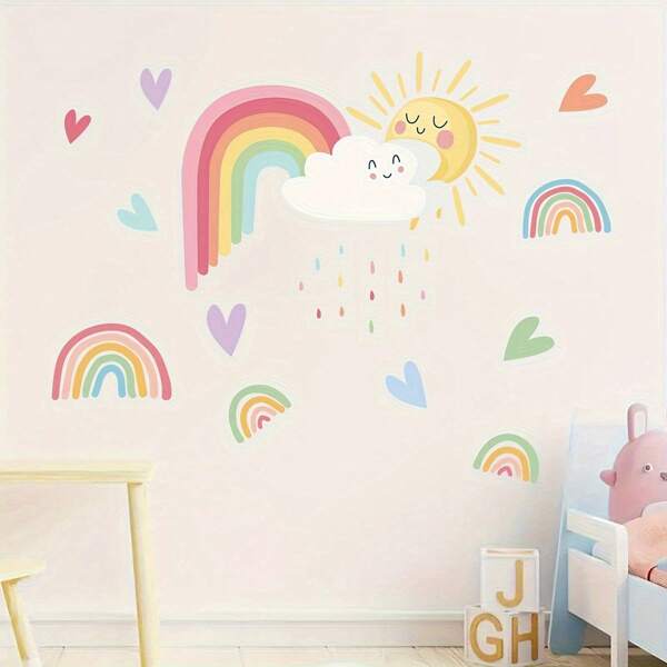 1 Peça Adesivo de Parede PVC Nuvem Rainbow Cacto, Desenho Animado Fofo Planta Animal Padrão Sol Autoadesivo Removível À prova d'água Vinil Adesivo Decorativo de Parede, Boa Escolha Doméstica, para Hall de Entrada, Alpendre, Sala de Estar, Quarto, Decoração de Berçário, Decoração Doméstica