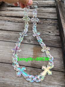 1 件嘻哈多色透明亚克力无限刺十字心形链项链，适合男士日常佩戴，圣诞节、新年、情人节、节日礼物 - 彩色 - 查看 7