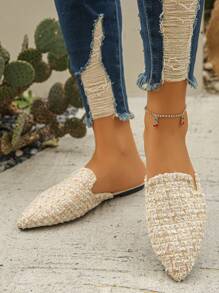 大码 35-45 女士尖头平底穆勒鞋，金色，一脚蹬乐福鞋，PU 皮革软底，户外休闲船鞋，与连衣裙完美搭配，时尚百搭，秋季新品 - 米卡格 - 查看 6