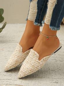 大码 35-45 女士尖头平底穆勒鞋，金色，一脚蹬乐福鞋，PU 皮革软底，户外休闲船鞋，与连衣裙完美搭配，时尚百搭，秋季新品 - 米卡格 - 查看 4