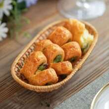 1pc Woven Rattan Mini Tray, Snack Plate, Fruit Basket, Bread Basket, Bowl For Home Decor, Kitchen, Christmas