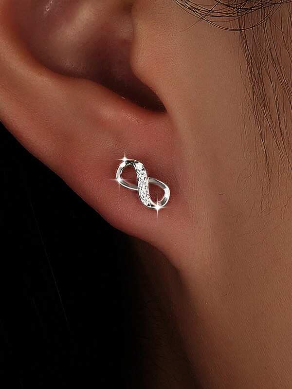 زوج من أقراط الفضة الإسترليني 925 بشكل لانهائي صغير وفريد مزين بالزركونيا المكعبة - مثالي للاستخدام اليومي والحفلات للنساء، هدية مجوهرات عيد ميلاد مثالية للأخوات والأصدقاء