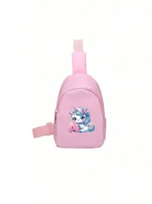 1入組男女兒童尼龍拉鍊式時尚字母胸包，全能休閒包適用於日常使用 - 粉色 - 查看 20