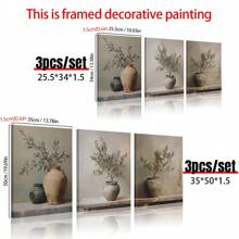 三联经典橄榄树与复古花瓶橄榄枝油画,简约树叶艺术版画,适合客厅和卧室装饰,春夏风景主题,室内人像帆布墙画,帆布墙画,房间海报,家居装饰,房间装饰美学,房间装饰用品。房间装饰,可选画框。 - 彩色 - 查看 4