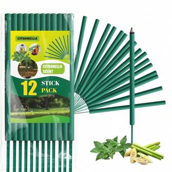 12 pièces de bâtons d'encens de citronnelle naturelle, avec un temps de combustion de 2 à 2,5 heures, fabriqués à base d'huile de citronnelle, de menthe et de romarin, convenant à la purification de l'air, à l'intérieur, au jardin, aux voyages, au camping, à la randonnée, à la pêche - Série épaissie