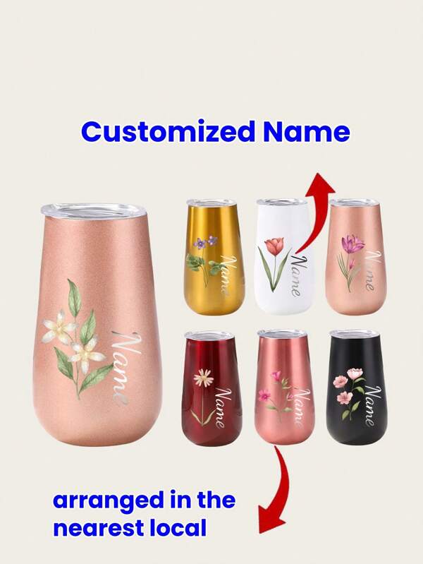 1 peça personalizada [nome + floral] 6oz em formato de casca de ovo, aço inoxidável 304, isolado a vácuo, copo vermelho, fácil de limpar, elegante, adorável, de alta qualidade, personalizado, único, presentes ideais para namorado, namorada, pai, mãe, família, amigos, filho, filha, estudantes, crianças para aniversários, para aniversários, escola, escritório, casa
