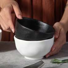 Japanese-Style Rock Black And White Matte High-End Tableware, Wholesale Ceramic Rice Bowls And Dessert Bowls For Household Use And Gifts