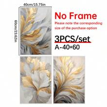 3pcs/Set Luxury Canvas Print Posters, Golden And White Leaves Canvas Wall Art Paintings, Artwork Wall Painting For Living Room Bedroom Bathroom Office Hallway Wall Decors, No Frames Gifts Birthday Graduation
