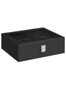 SONGMICS 手表盒，10 块手表盒，带玻璃盖，带可拆卸表枕，金属扣，天鹅绒衬里，礼物，黑色，黑色衬里，返校宿舍收纳 - 黑色 - 查看 2