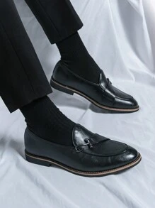 Luxury Vintage Men's Slip-On Loafers, Elegant Gentleman Leather Shoes With Black Solid Color, Breathable Uppers, Non-Slip Durable Soles, Suitable For Casual, Business, Formal Occasions, Graduation Ceremony, Suits, Weddings, Spring/Summer/Fall, Plus Size