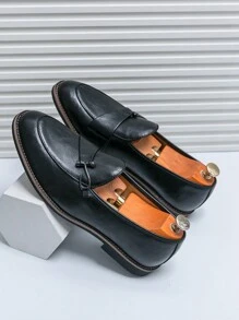 Luxury Vintage Men's Slip-On Loafers, Elegant Gentleman Leather Shoes With Black Solid Color, Breathable Uppers, Non-Slip Durable Soles, Suitable For Casual, Business, Formal Occasions, Graduation Ceremony, Suits, Weddings, Spring/Summer/Fall, Plus Size