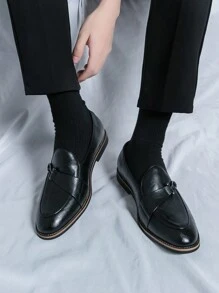 Luxury Vintage Men's Slip-On Loafers, Elegant Gentleman Leather Shoes With Black Solid Color, Breathable Uppers, Non-Slip Durable Soles, Suitable For Casual, Business, Formal Occasions, Graduation Ceremony, Suits, Weddings, Spring/Summer/Fall, Plus Size