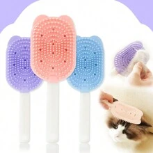 1pc Silicone Pet Grooming De-Shedding Brush, Cat Massage Floating Hair Brush, Deshedding Massager Comb, Cat Brush, Cute Cartoon Ice Cream Cat Brush, Pet Ice Cream Deshedding Brush, Multifunctional Soft Silicone Cat Hair Brush, Remove Cat Floating Hair, Double-Sided, Gentle Skin-Friendly Massage Teeth - Effective Cat Deshedding Tool, Convenient Hanging Scraper, Suitable For Cats