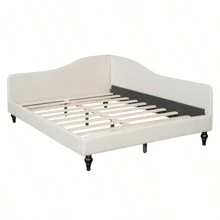 Full Size L-Shaped Linen Daybed With Solid Wood Legs Beige OLD SKU: SF000146AAA