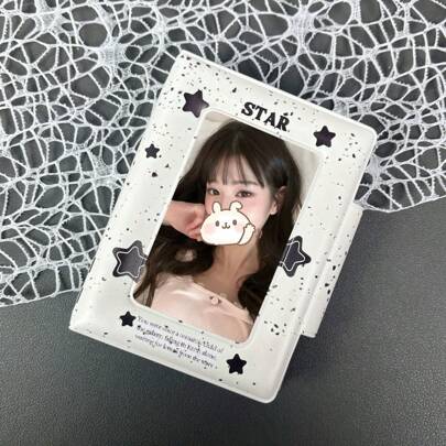1 pieza "Estrellas Punteadas" Mini álbum de fotos, libro de pegatinas, estilo lindo y cálido álbum de almacenamiento de tarjetas fotográficas de 3-3.5 pulgadas, adecuado para la colección y protección de tarjetas de álbumes de celebridades coreanas
