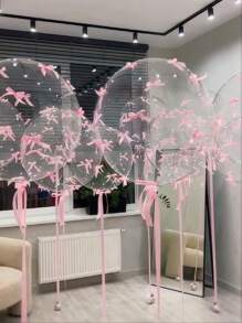 92/102pcs/Set Clear Bobo Balloon With Pink Bow, Internet Celebrity Outdoor Photo, Bow Decoration, Valentine's Day, Family Birthday Party, Wedding