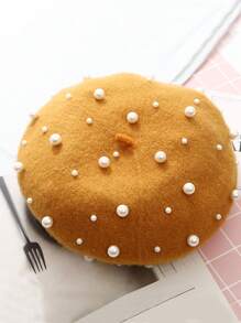 1pc Autumn/Winter New Luxury Wool Beret Hat With Embellishment Studs, Pearls & Rhinestones - Multicolor - View 10